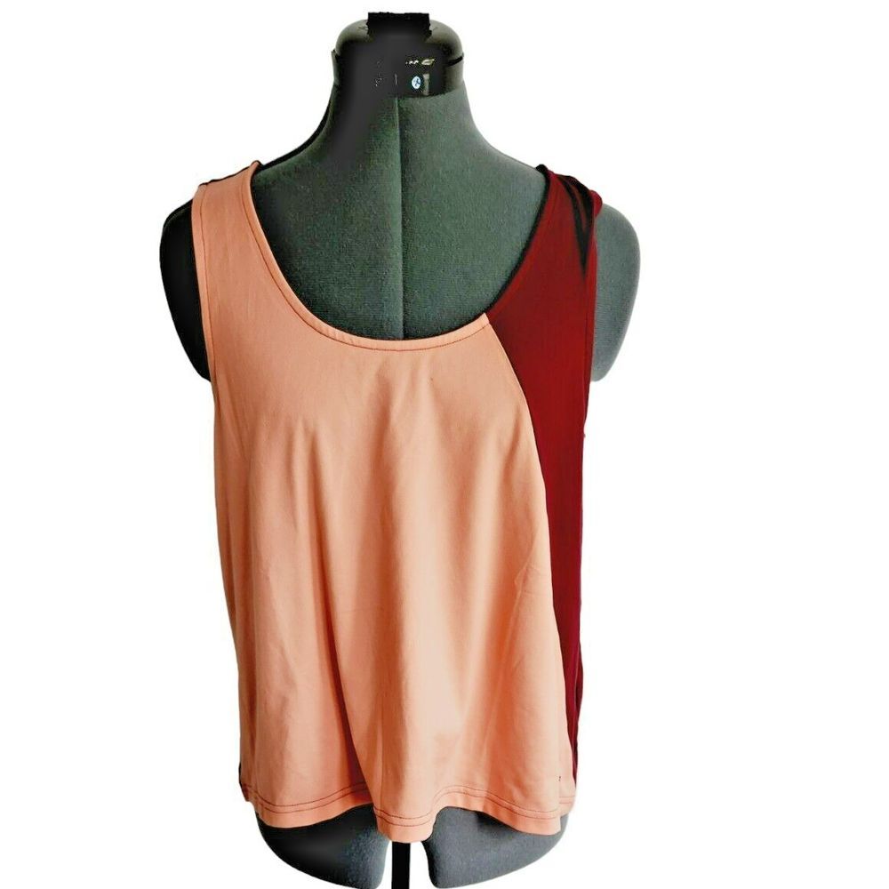 Adidas Womens Color Block Tank Top Peach‎ Burgundy Sleeveless Small
